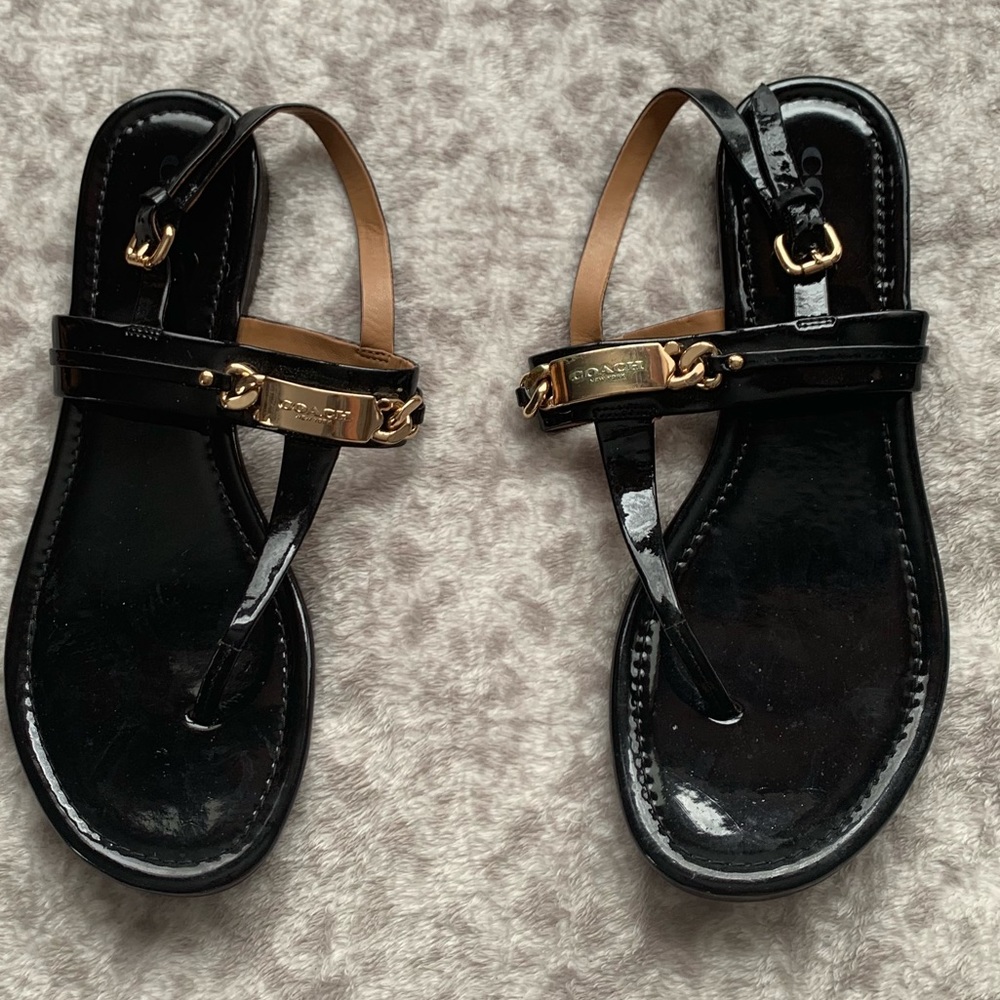 Coach Black Leather Sandals